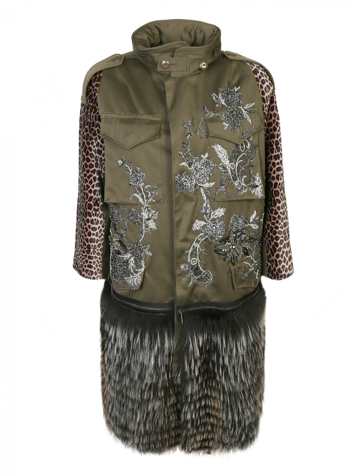 Пальто с декоративной аппликацией и меховой отделкой Antonio Marras  –  Общий вид  – Цвет:  Мультиколор