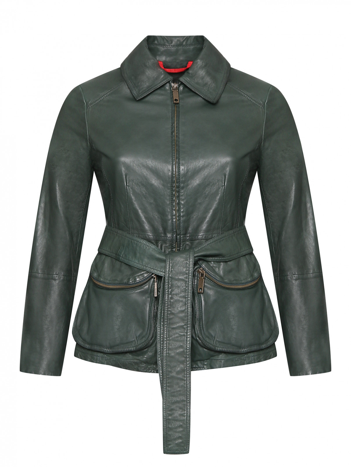 Куртка приталенная на молнии с накладными карманами Max&Co  –  Общий вид  – Цвет:  Зеленый