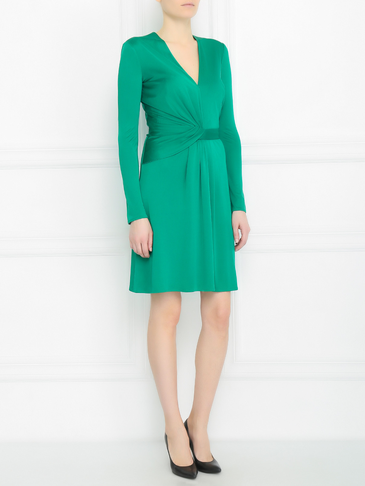 Платье-мини из шелка с драпировкой Issa  –  Модель Общий вид  – Цвет:  Зеленый