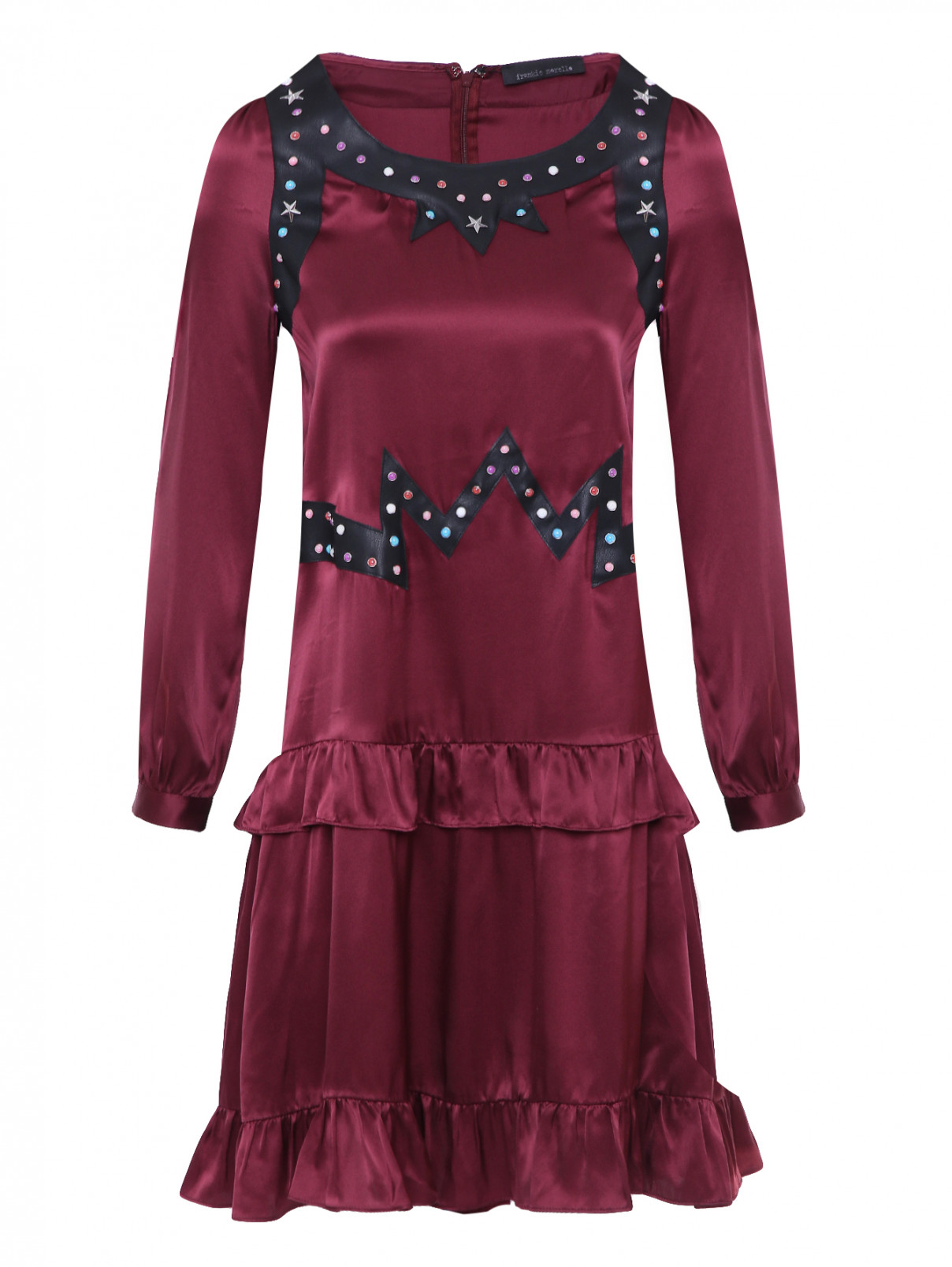 Платье с длинным рукавом и декором Frankie Morello  –  Общий вид  – Цвет:  Красный