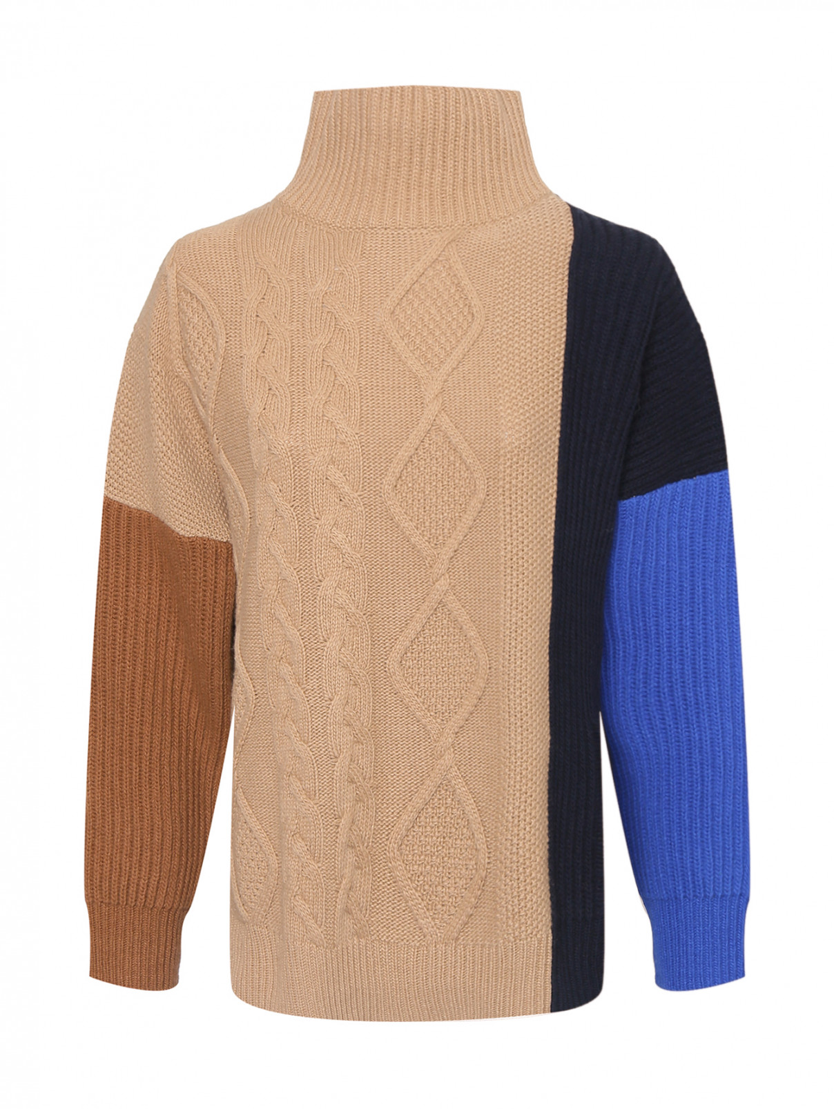 Шерстяной свитер в стиле колорблок Weekend Max Mara  –  Общий вид  – Цвет:  Бежевый