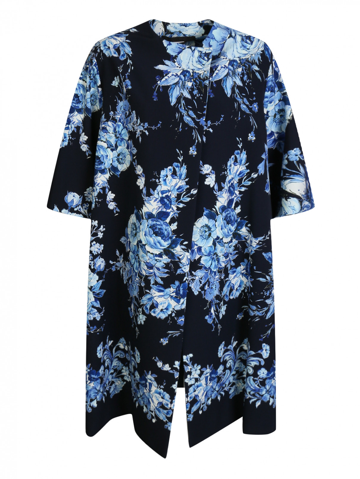 Легкое пальто с цветочным узором Marina Rinaldi  –  Общий вид  – Цвет:  Синий