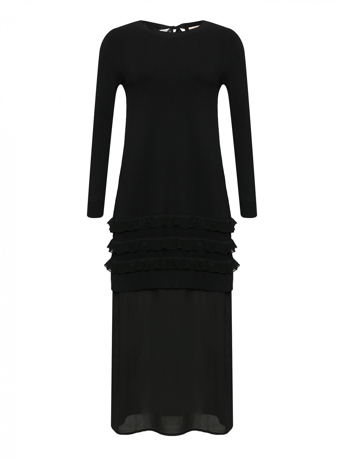 Трикотажное платье с воланами TWINSET  –  Общий вид  – Цвет:  Черный