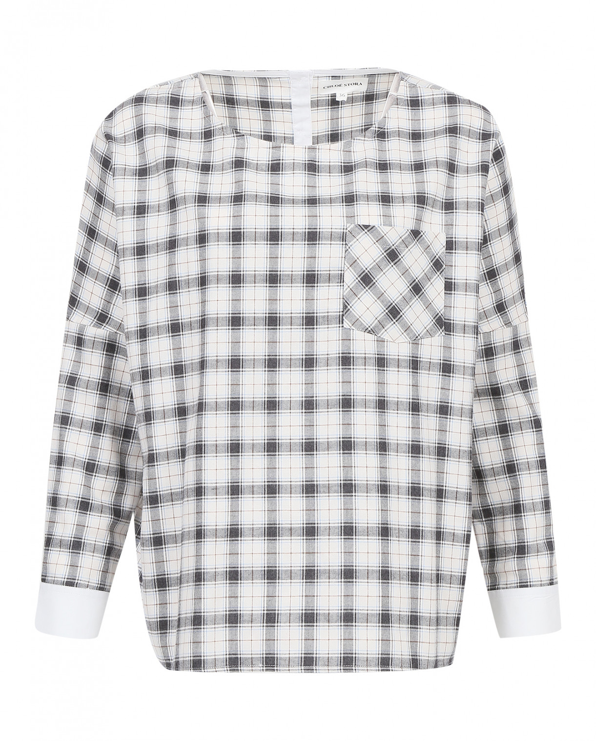 Блуза из хлопка с принтом "клетка" Chloé Stora  –  Общий вид  – Цвет:  Белый