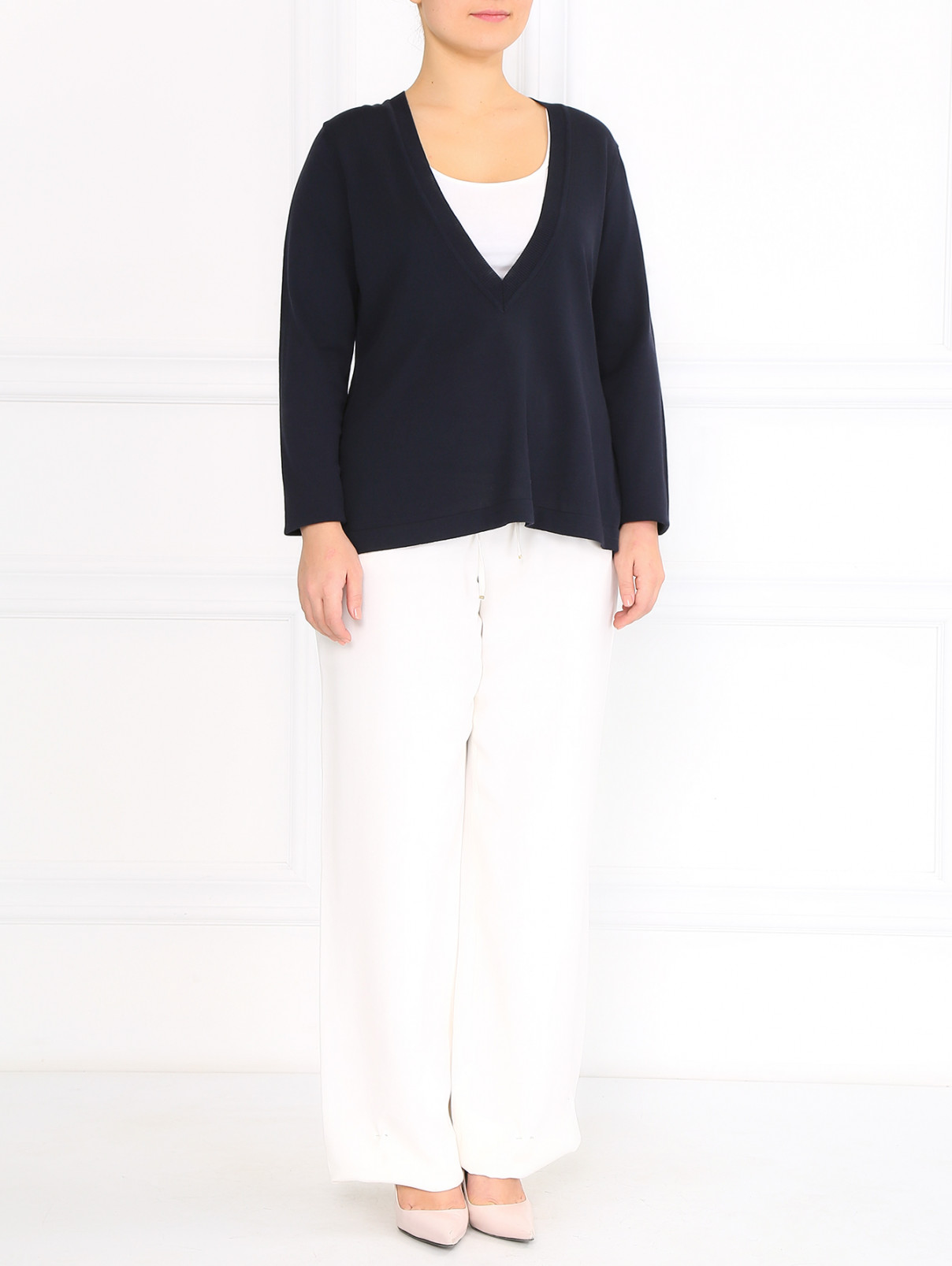 Шелковые брюки свободного кроя Marina Rinaldi  –  Модель Общий вид  – Цвет:  Белый