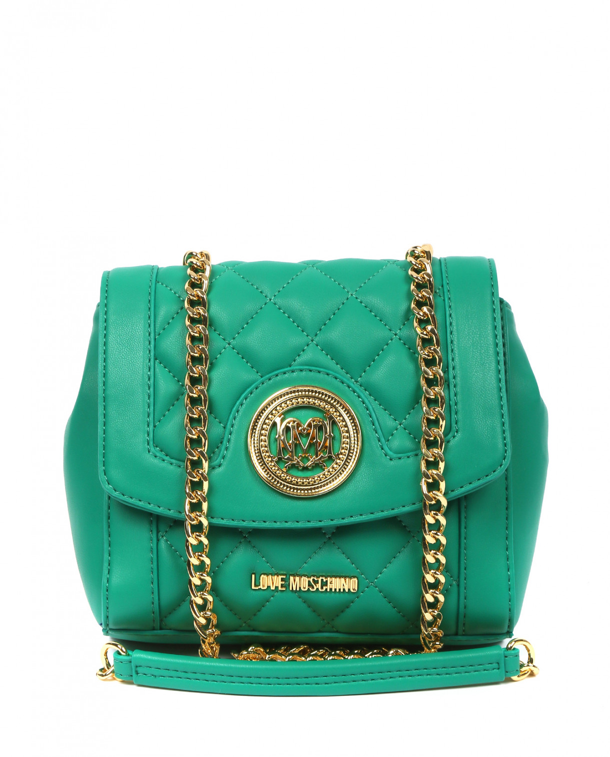 Стеганая сумка с ремнем-цепочкой Love Moschino  –  Общий вид  – Цвет:  Зеленый