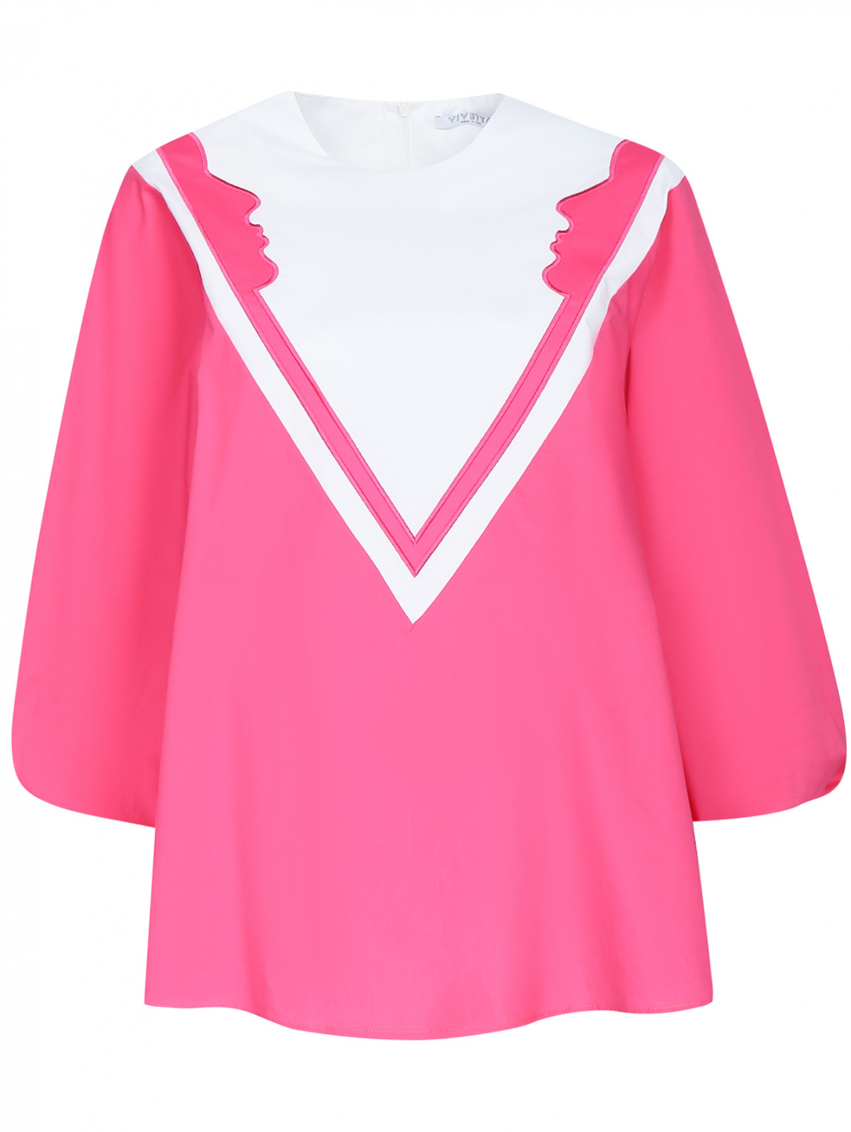 Блуза из хлопка с контрастной отделкой Vivetta  –  Общий вид  – Цвет:  Розовый
