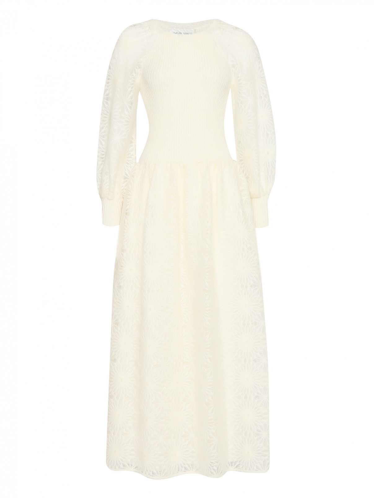 Трикотажное платье ажурной вязки Alberta Ferretti  –  Общий вид  – Цвет:  Бежевый