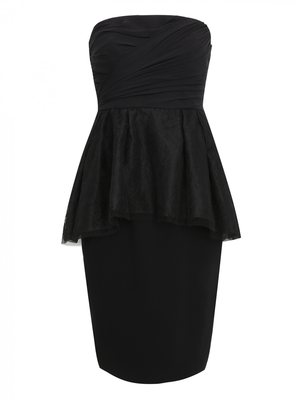Платье-мини из шелка без бретелей с драпировкой Max Mara  –  Общий вид  – Цвет:  Черный