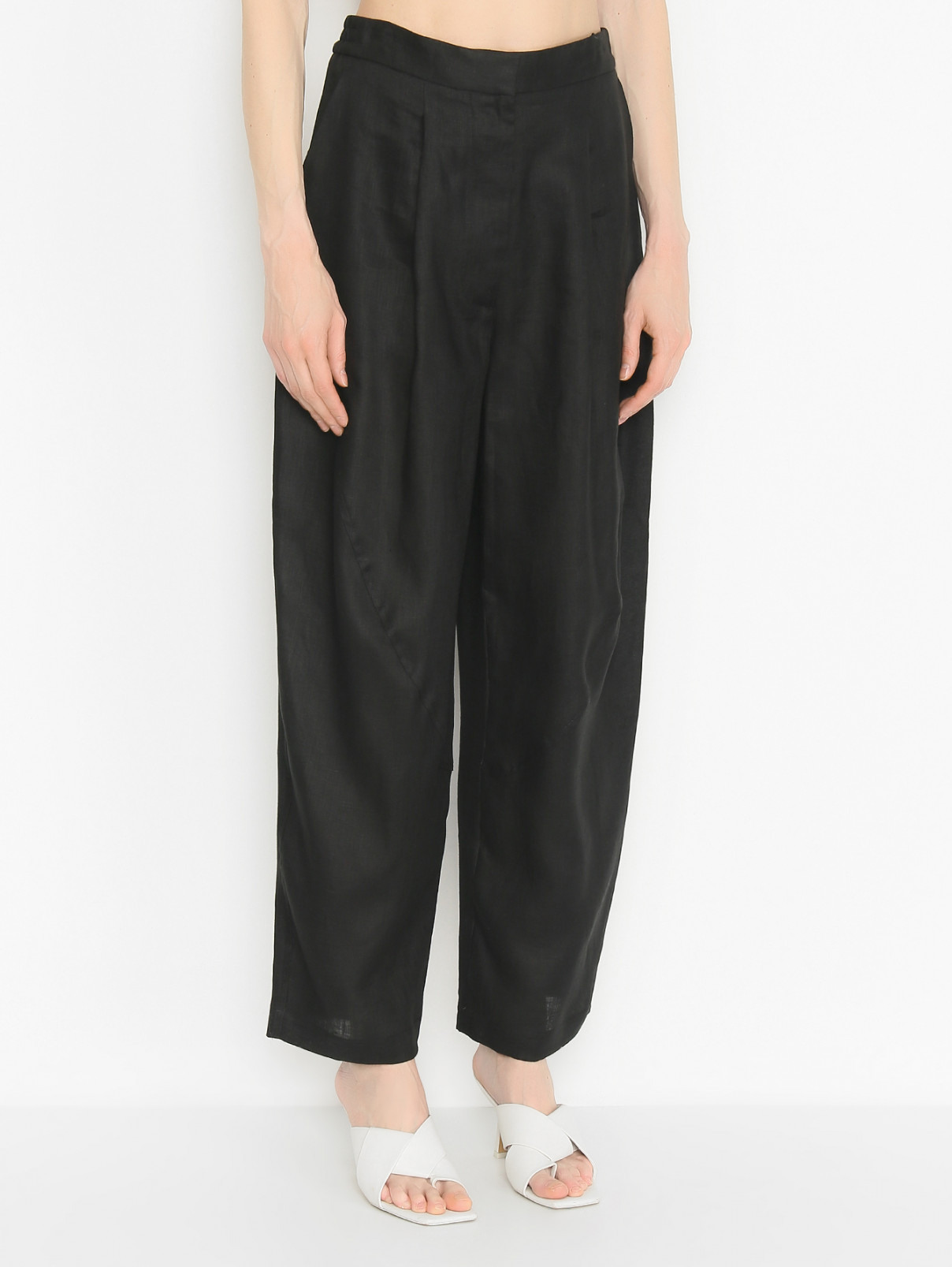 Свободные брюки из льна LARDINI  –  МодельВерхНиз  – Цвет:  Черный