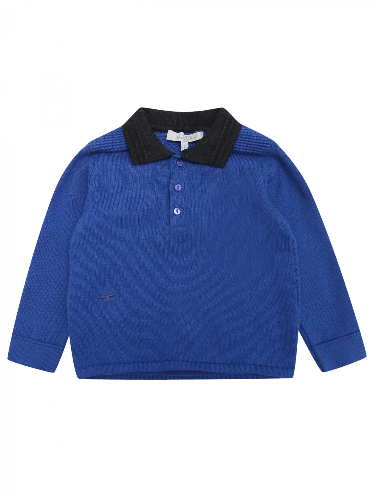 Пуловер из хлопка и кашемира с воротником поло Baby Dior  –  Общий вид  – Цвет:  Синий