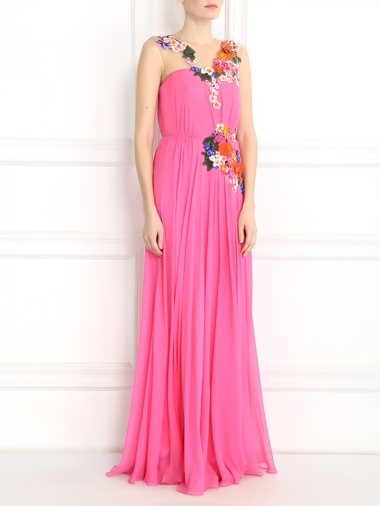 Платье-макси из шелка с цветочным узором Alberta Ferretti  –  Модель Общий вид  – Цвет:  Розовый