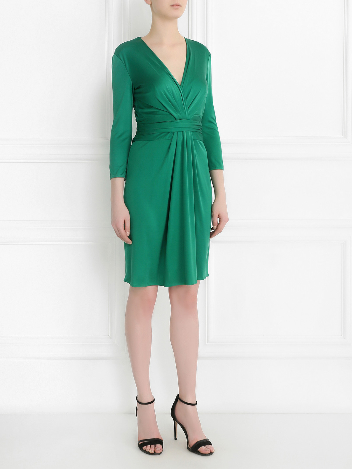 Платье из шелка с драпировкой Issa  –  Модель Общий вид  – Цвет:  Зеленый
