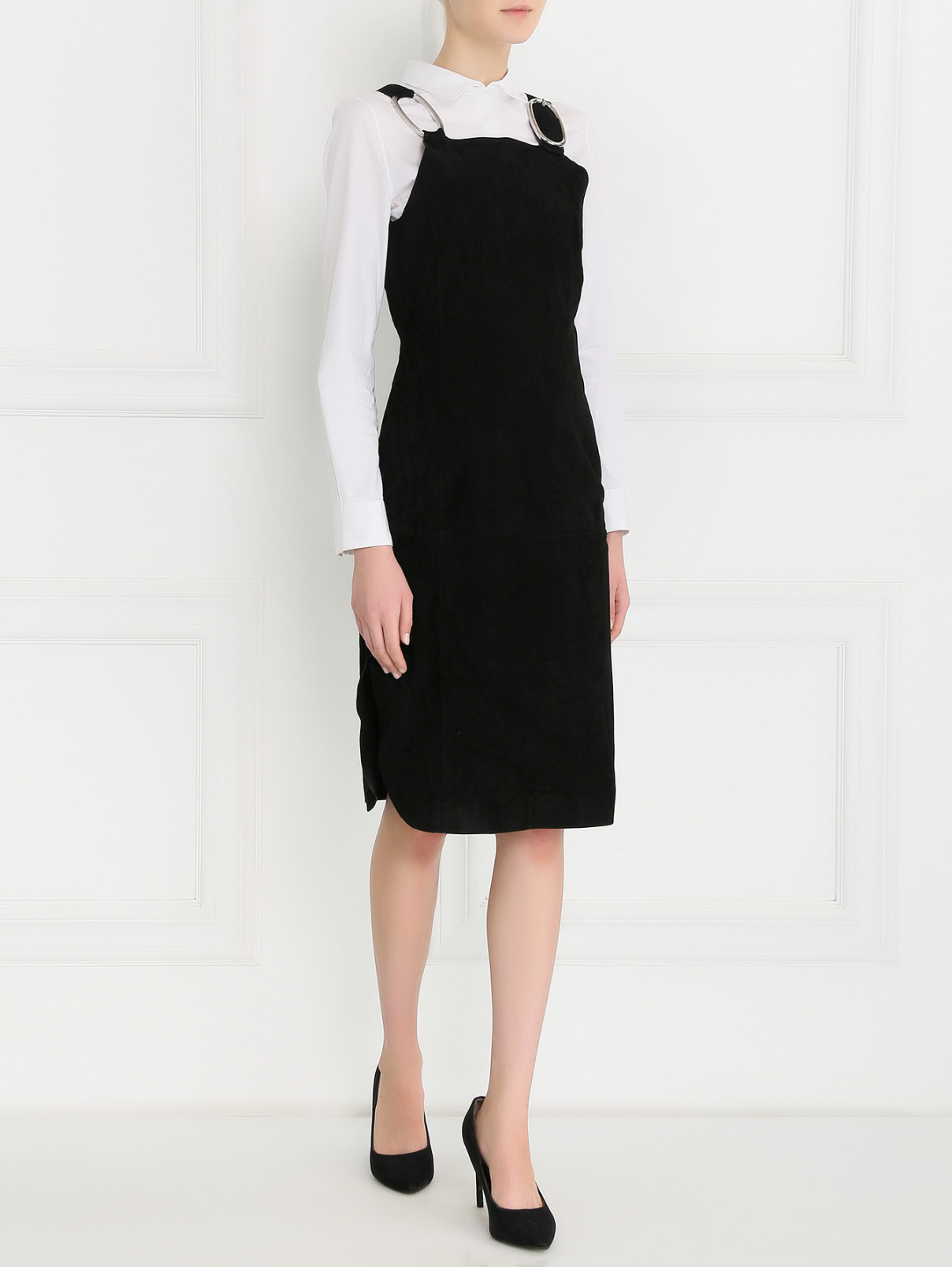 Платье-сарафан из замши Sportmax  –  Модель Общий вид  – Цвет:  Черный