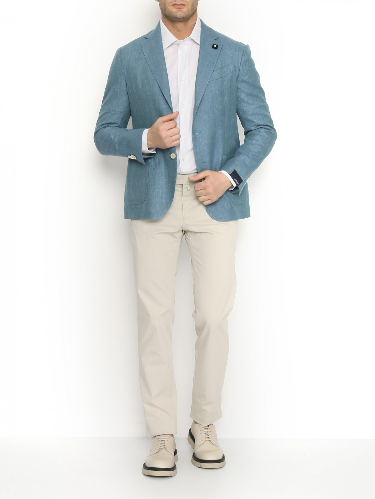 Пиджак из льна и хлопка с карманами LARDINI  –  МодельОбщийВид  – Цвет:  Синий
