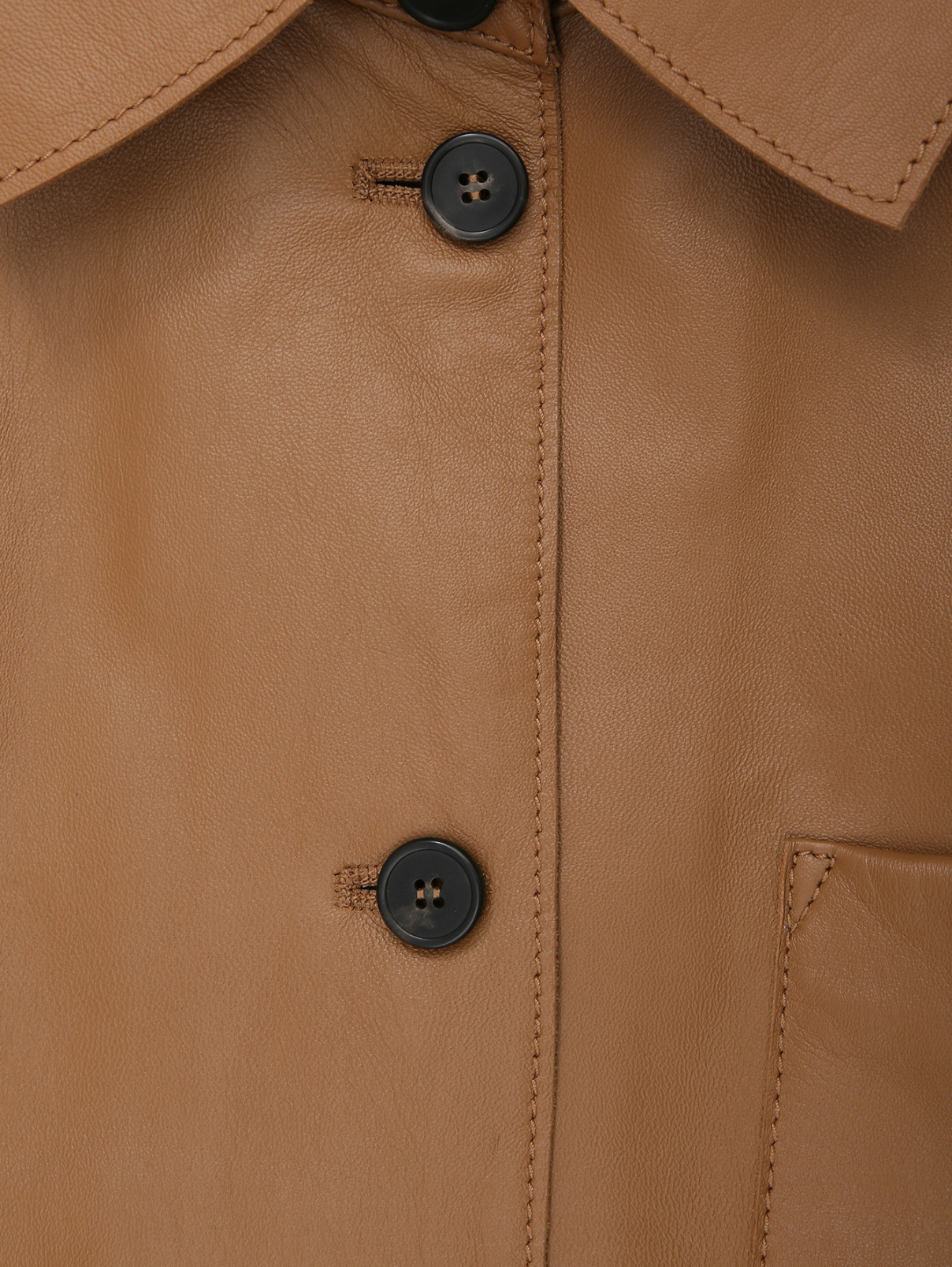 Куртка из гладкой кожи с поясом Weekend Max Mara  –  Деталь  – Цвет:  Бежевый