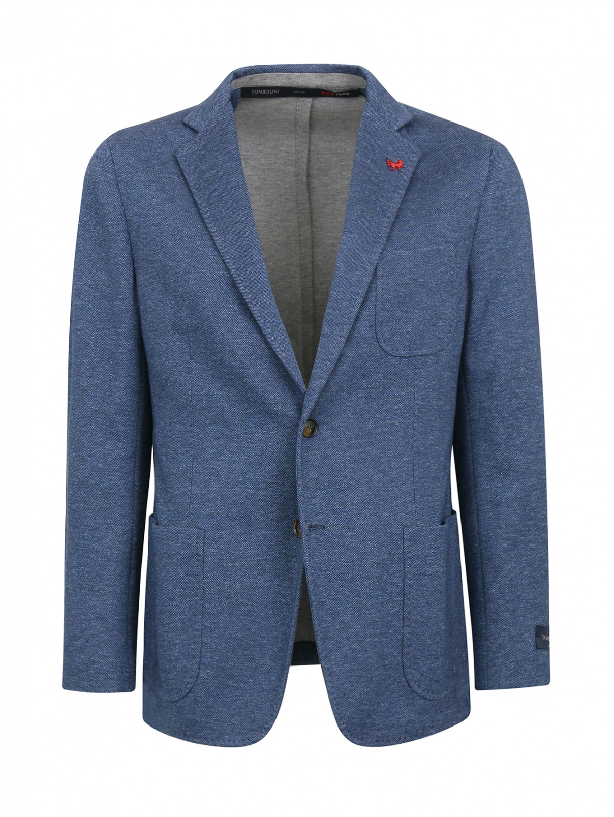 Однобортный пиджак из хлопка с заплатками Tombolini  –  Общий вид  – Цвет:  Синий