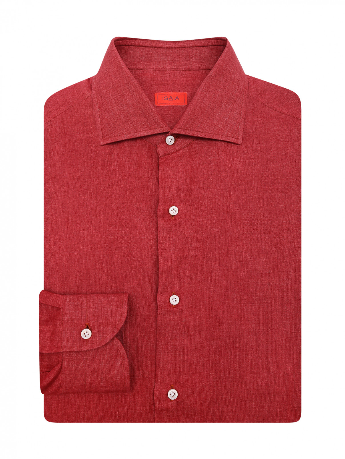 Рубашка изо льна однотонная Isaia  –  Общий вид  – Цвет:  Красный