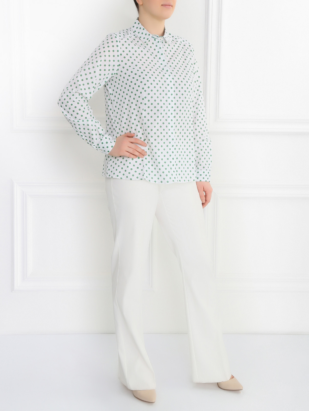 Рубашка из хлопка с узором Marina Sport  –  Модель Общий вид  – Цвет:  Белый
