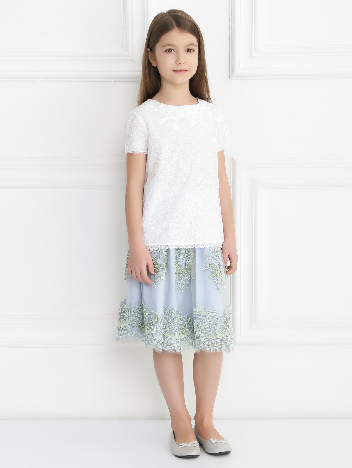 Двухслойная юбка из хлопка с декоративной отделкой Scervino Street  –  Модель Общий вид  – Цвет:  Синий