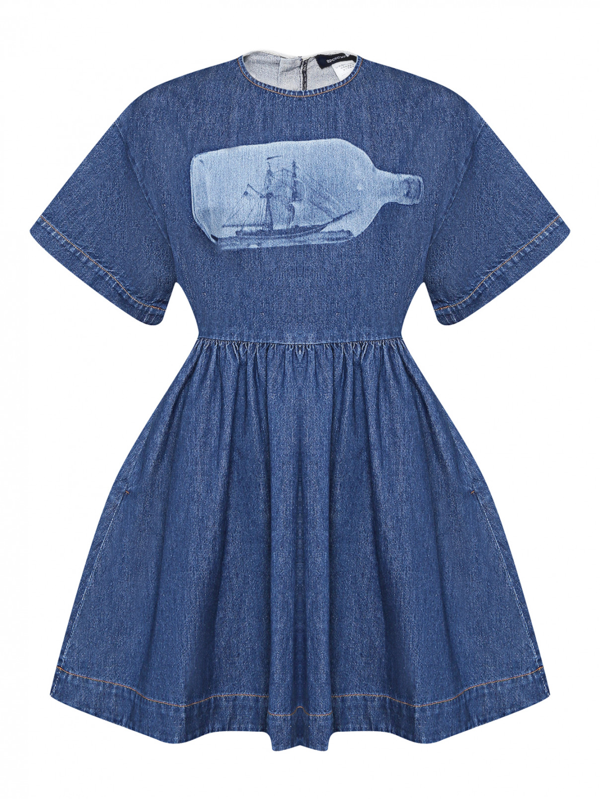 Платье из денима с короткими рукавами Sportmax  –  Общий вид  – Цвет:  Синий