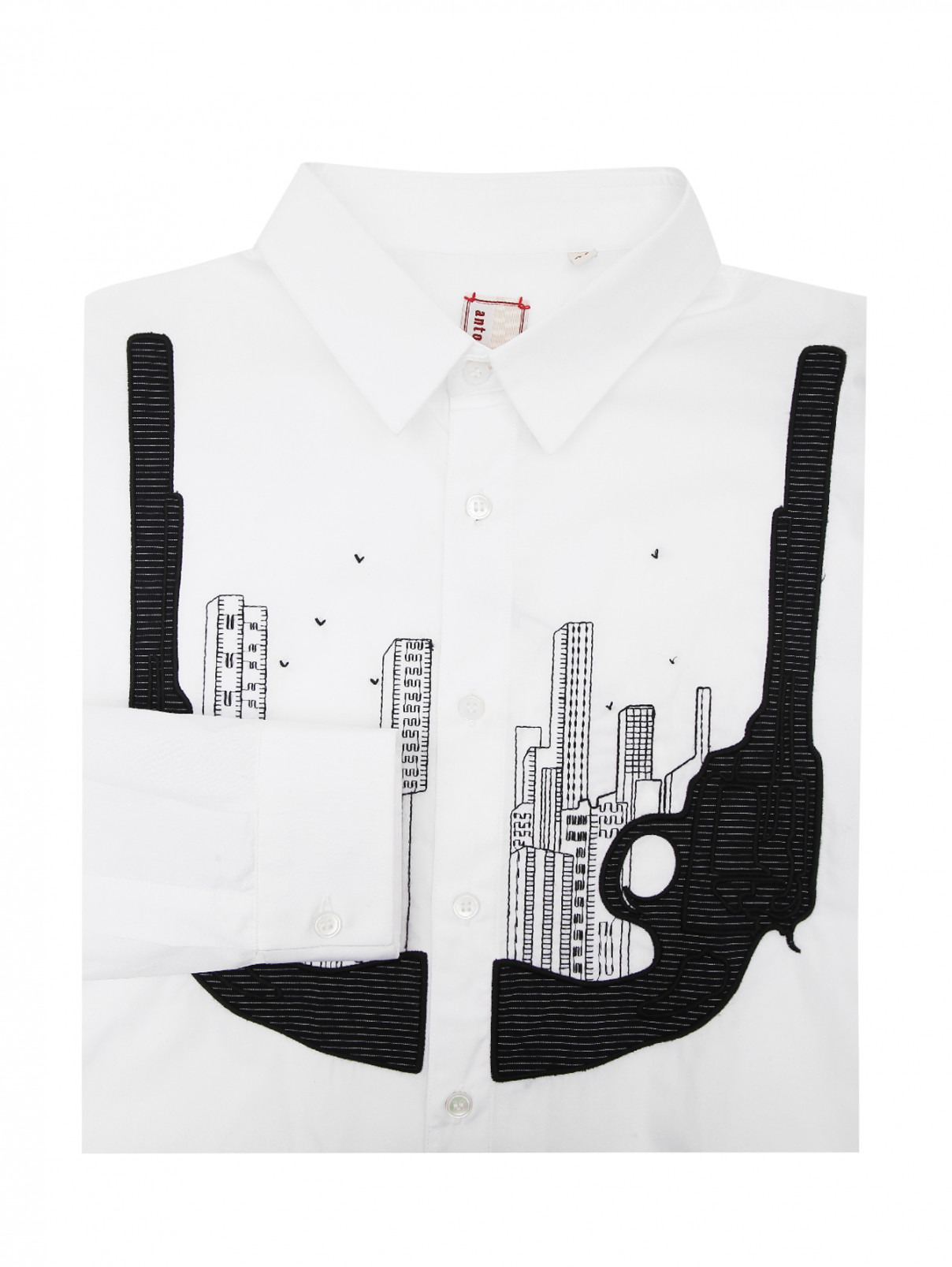 Рубашка из хлопка декорированная вышивкой Antonio Marras  –  Общий вид  – Цвет:  Белый