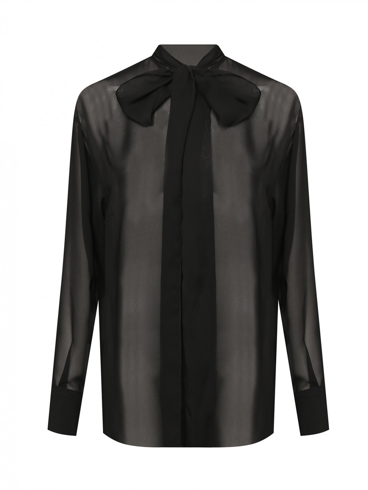 Полупрозрачная блуза с поясом Sportmax  –  Общий вид  – Цвет:  Черный