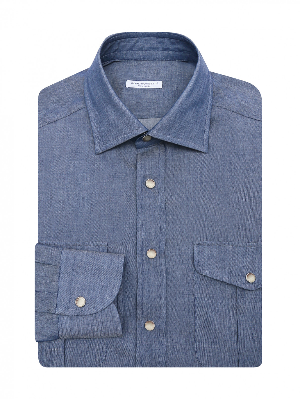 Рубашка из хлопка с накладными карманами Roberto Ricetti  –  Общий вид  – Цвет:  Синий