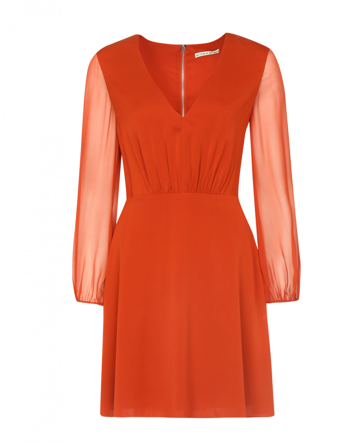 Платье из шелка с длинным рукавом Alice+Olivia  –  Общий вид  – Цвет:  Оранжевый