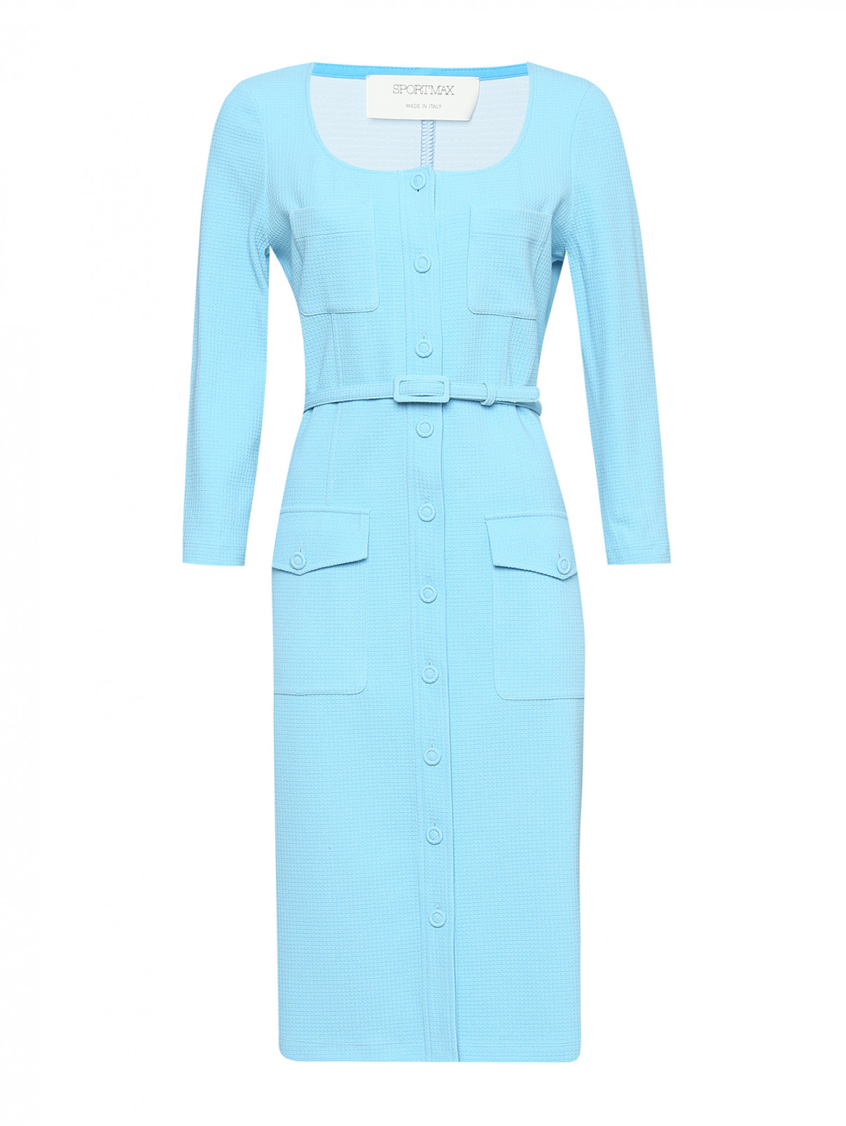 Платье на пуговицах с карманами Sportmax  –  Общий вид  – Цвет:  Синий