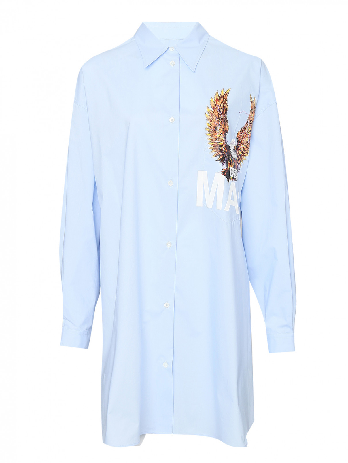 Платье-рубашка из хлопка с принтом MM6  –  Общий вид  – Цвет:  Синий
