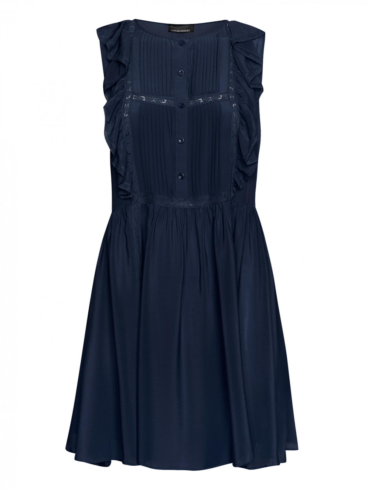 Платье из шелка с воланами Ermanno Ermanno Scervino  –  Общий вид  – Цвет:  Синий