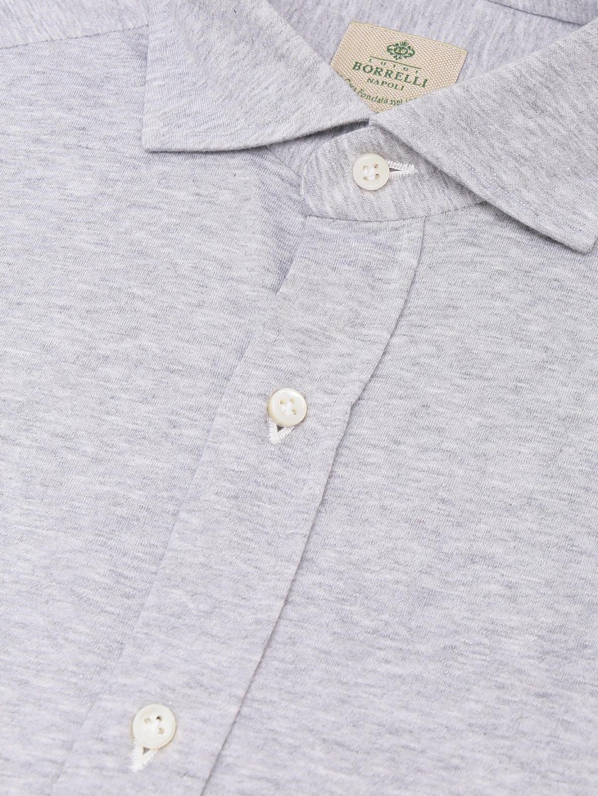 Рубашка из хлопка однотонная Borrelli  –  Деталь  – Цвет:  Серый