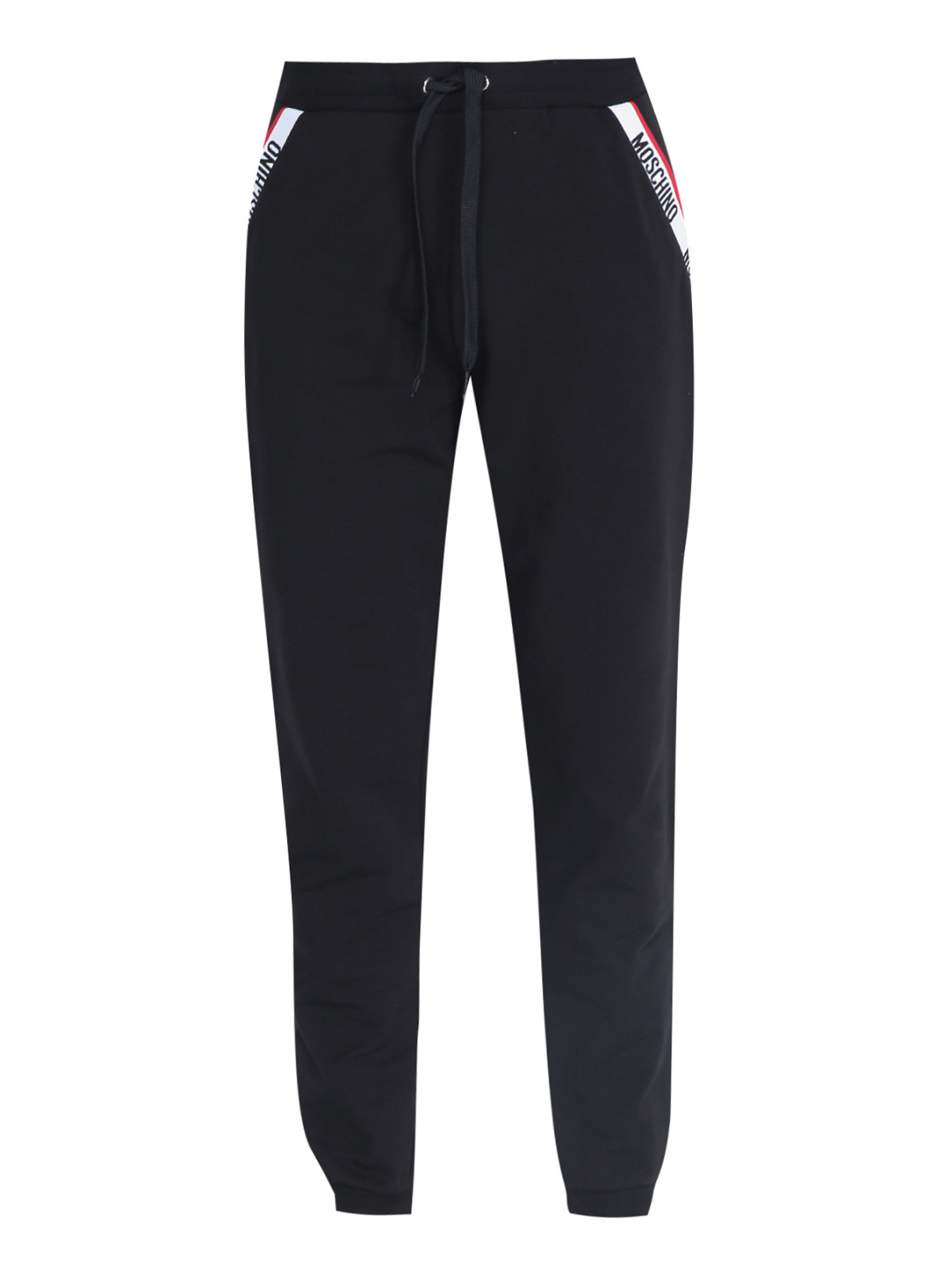 Трикотажные брюки из хлопка с контрастной отделкой Moschino Underwear  –  Общий вид  – Цвет:  Черный
