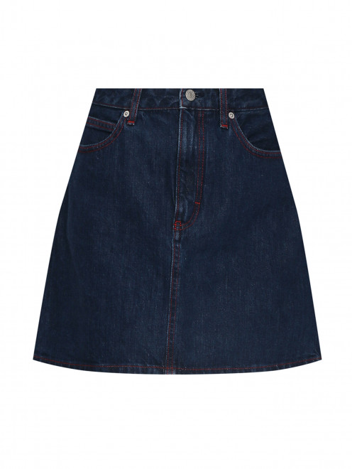 Джинсовая юбка-мини с карманами - Общий вид