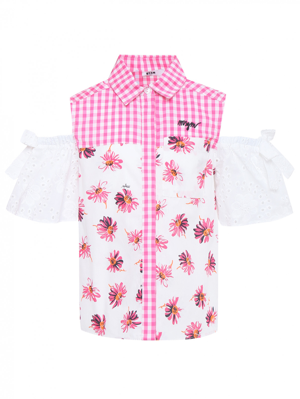 Блуза из хлопка с нагрудным карманом MSGM  –  Общий вид  – Цвет:  Узор