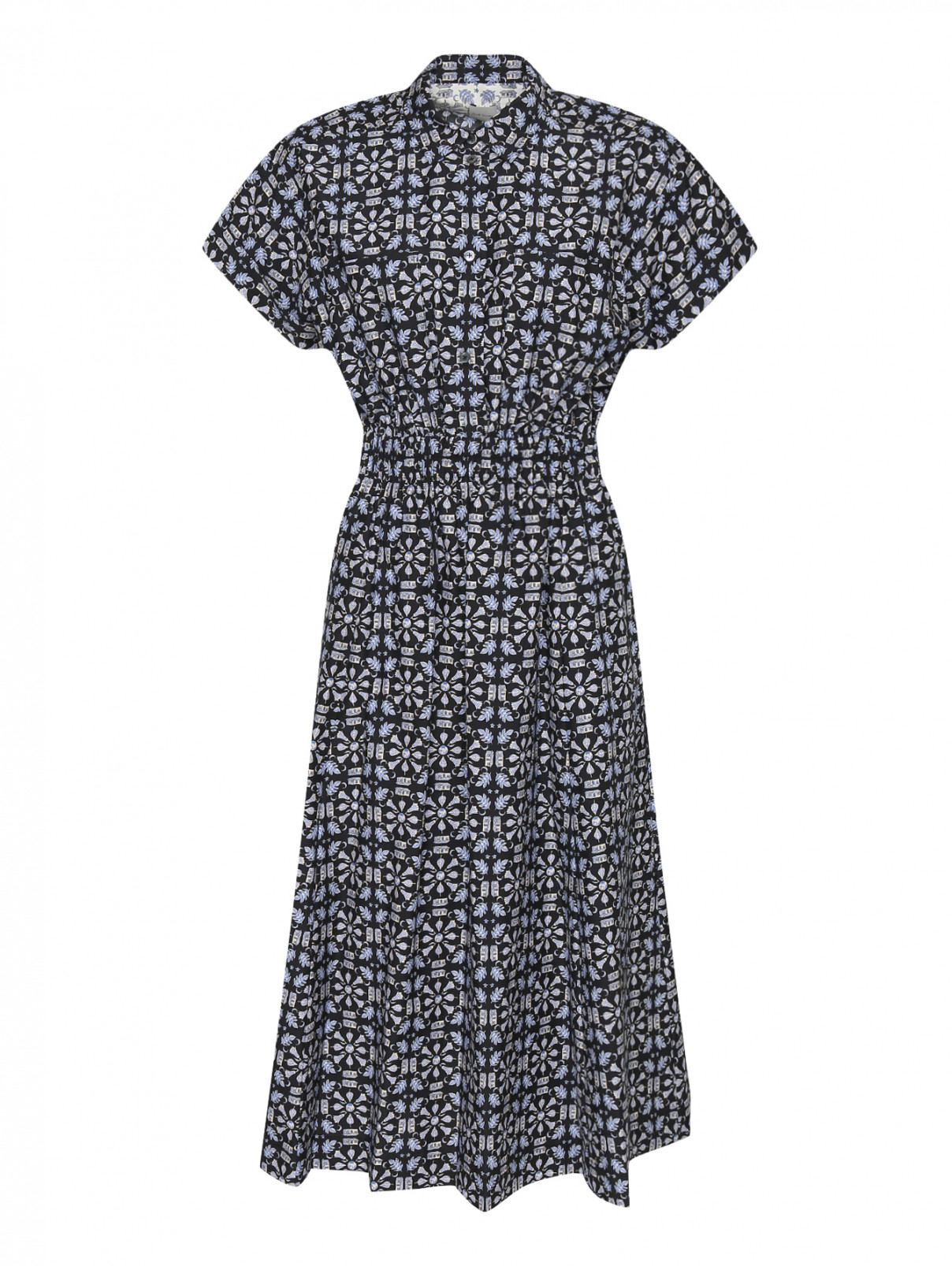 Хлопковое платье рубашка с цветочным принтом Paul Smith  –  Общий вид  – Цвет:  Синий