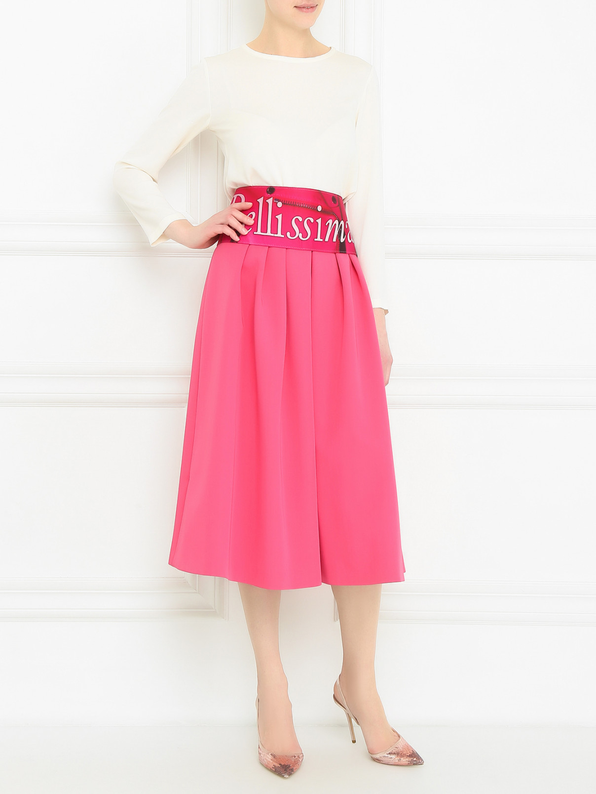 Широкий ремень из кожи Moschino Couture  –  МодельОбщийВид  – Цвет:  Розовый