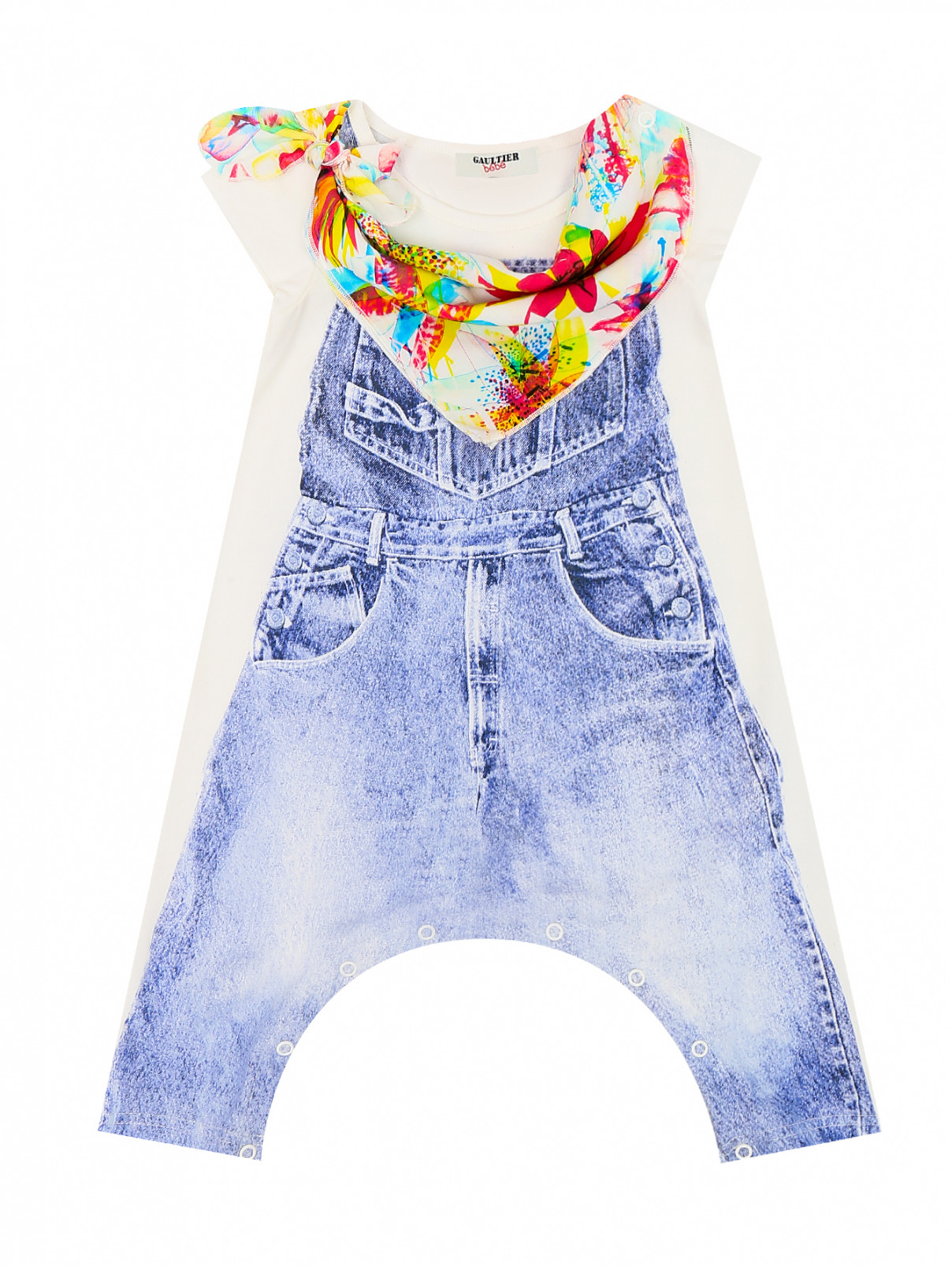 Хлопковые ползунки с яркой деталью Junior Gaultier  –  Общий вид  – Цвет:  Синий
