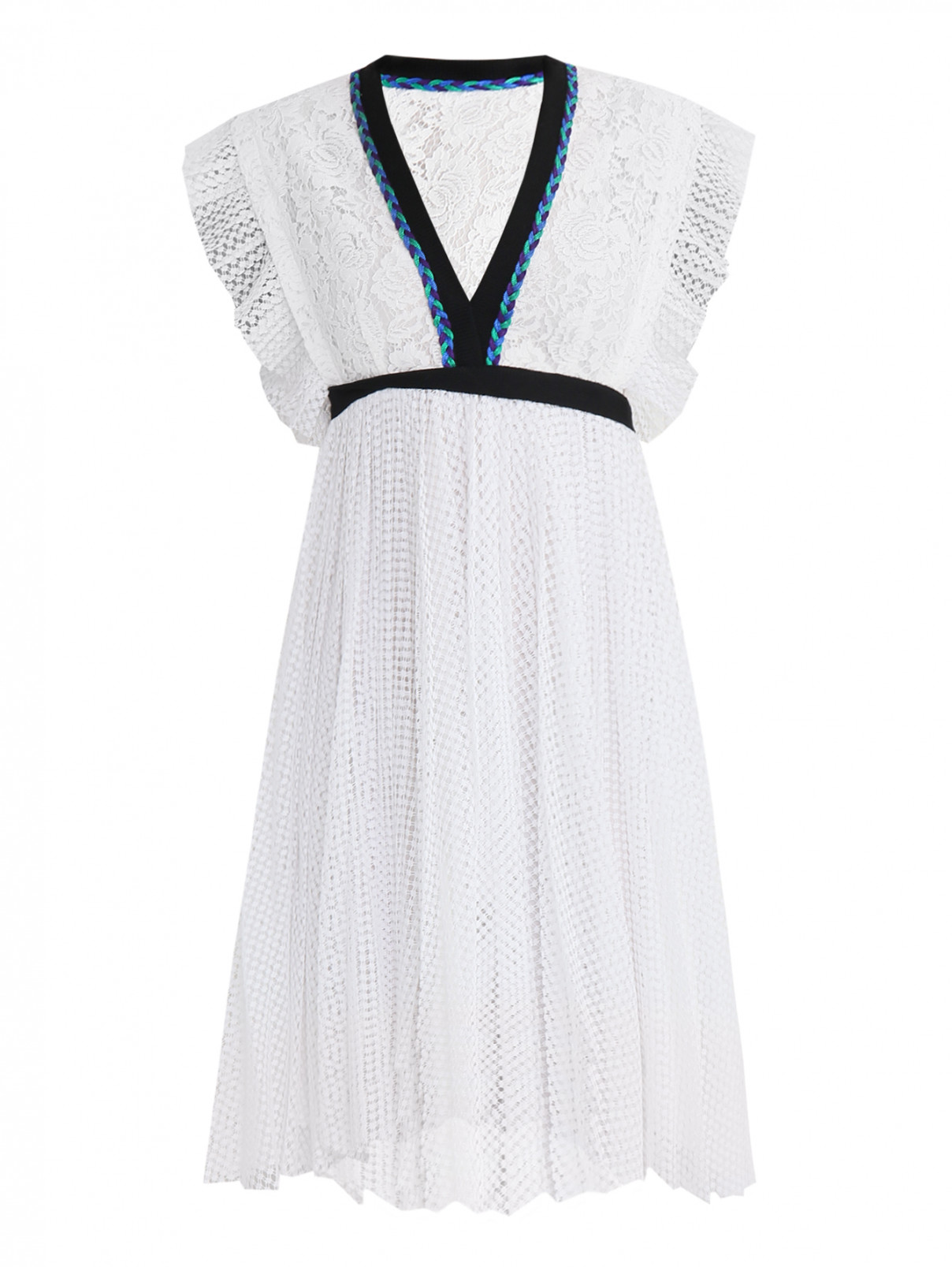 Платье мини с V образным вырезом и аппликацией Philosophy di Lorenzo Serafini  –  Общий вид  – Цвет:  Белый