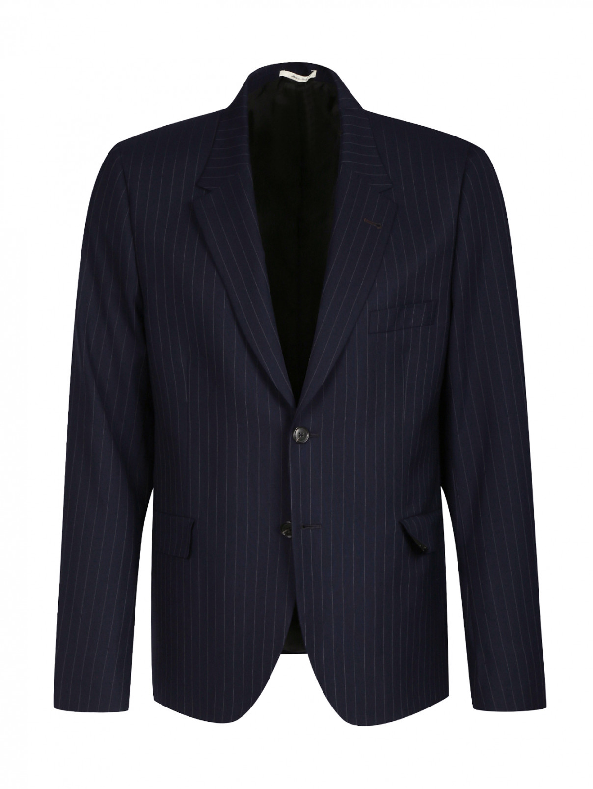 Пиджак однобортный из шерсти с узором "полоска" Paul Smith  –  Общий вид  – Цвет:  Синий
