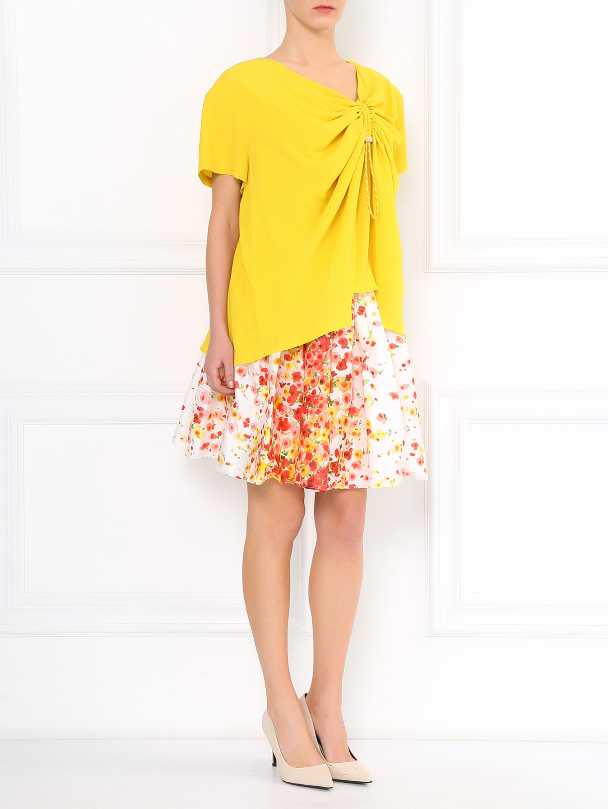 Блуза из смешаного шелка с драпировкой Kenzo  –  Модель Общий вид  – Цвет:  Желтый
