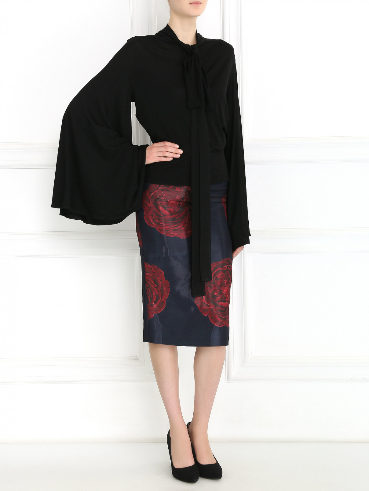 Трикотажная блуза с широкими рукавами Jean Paul Gaultier  –  Модель Общий вид  – Цвет:  Черный