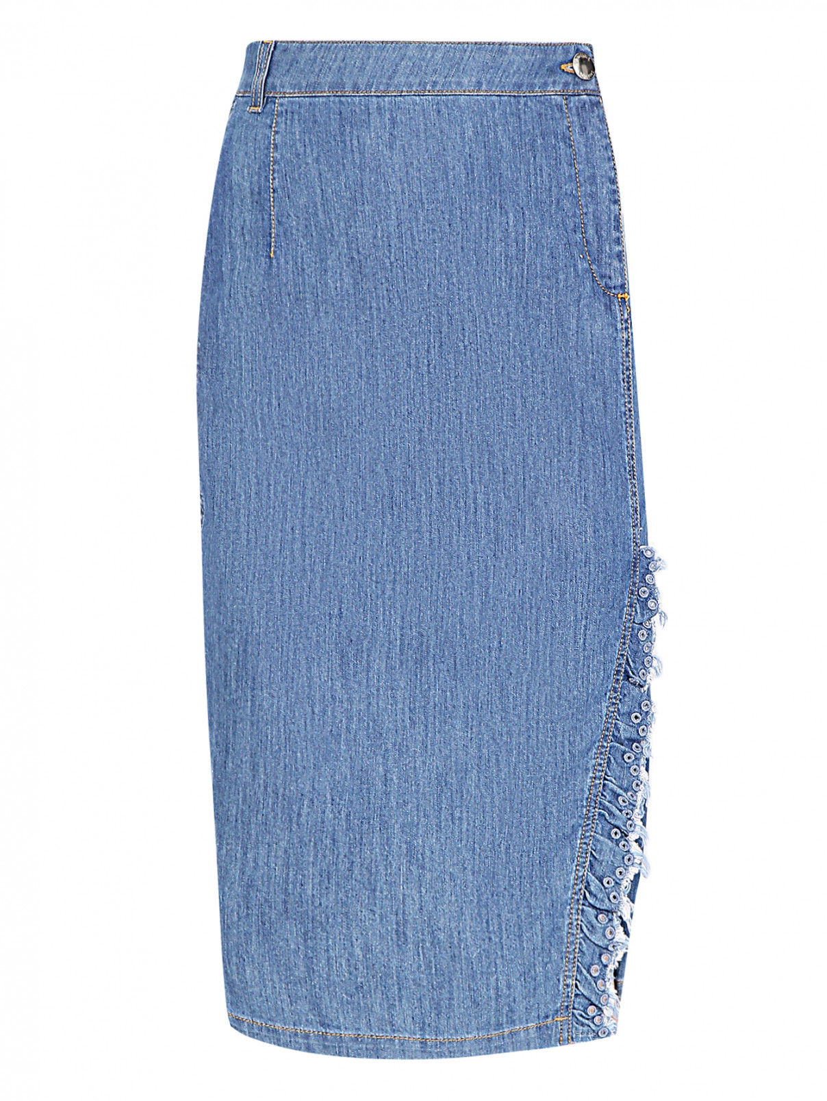 Юбка из денима с бахромой BOUTIQUE MOSCHINO  –  Общий вид  – Цвет:  Синий