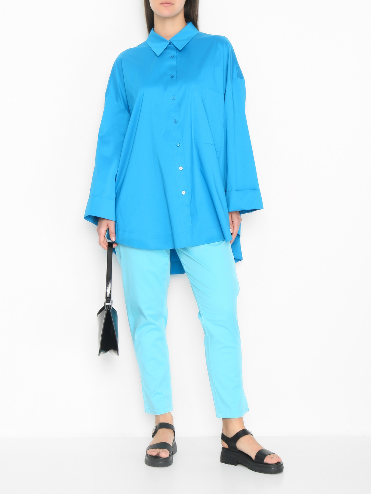 Блуза с накладным карманом Marina Rinaldi  –  МодельОбщийВид  – Цвет:  Синий