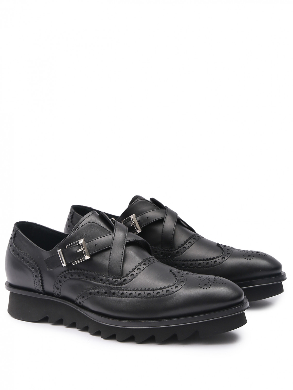 Туфли из кожи с пряжками Cesare Paciotti  –  Общий вид  – Цвет:  Черный