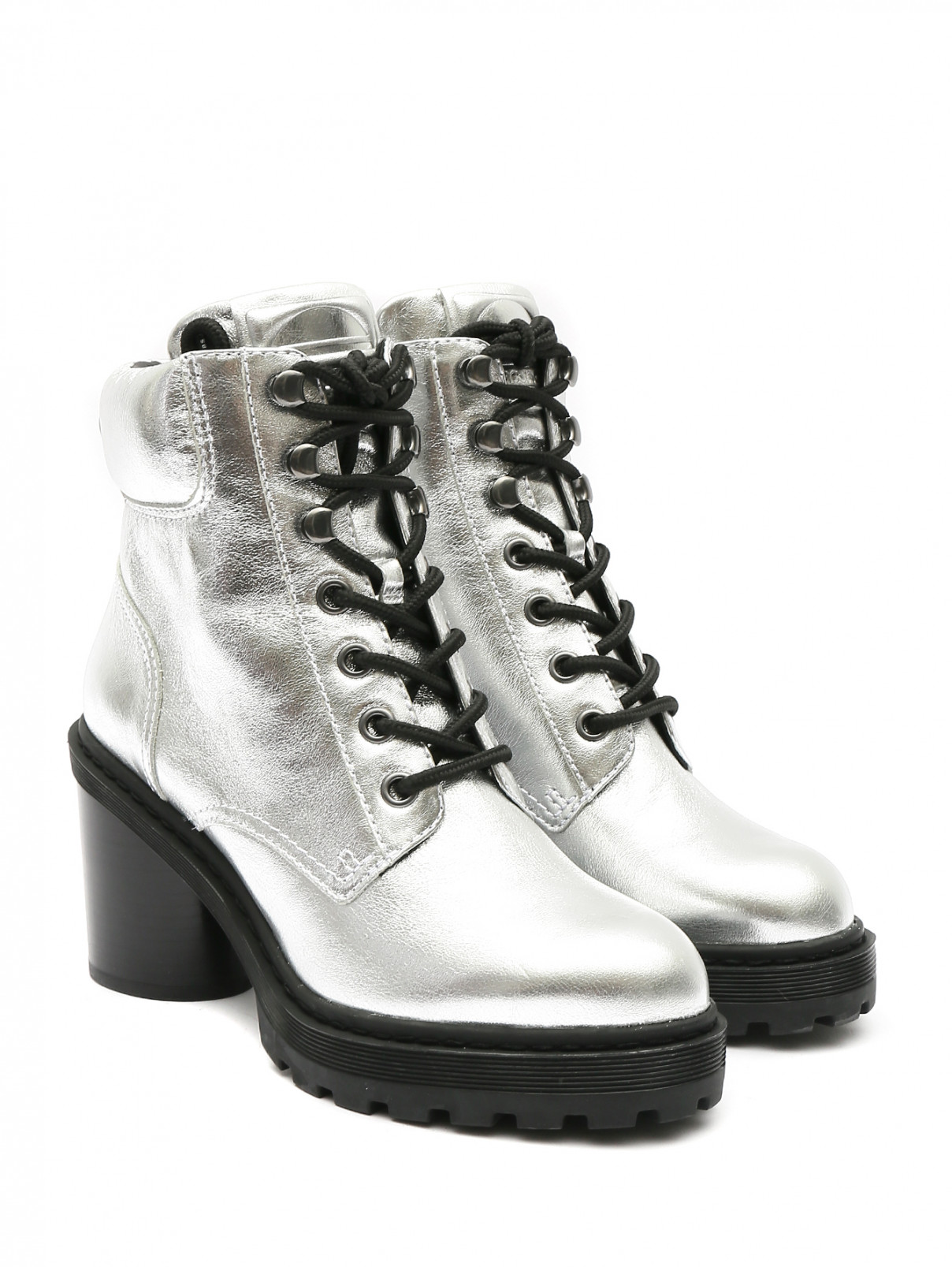 Ботильоны из кожи металлик на устойчивом каблуке Marc Jacobs  –  Общий вид  – Цвет:  Серый
