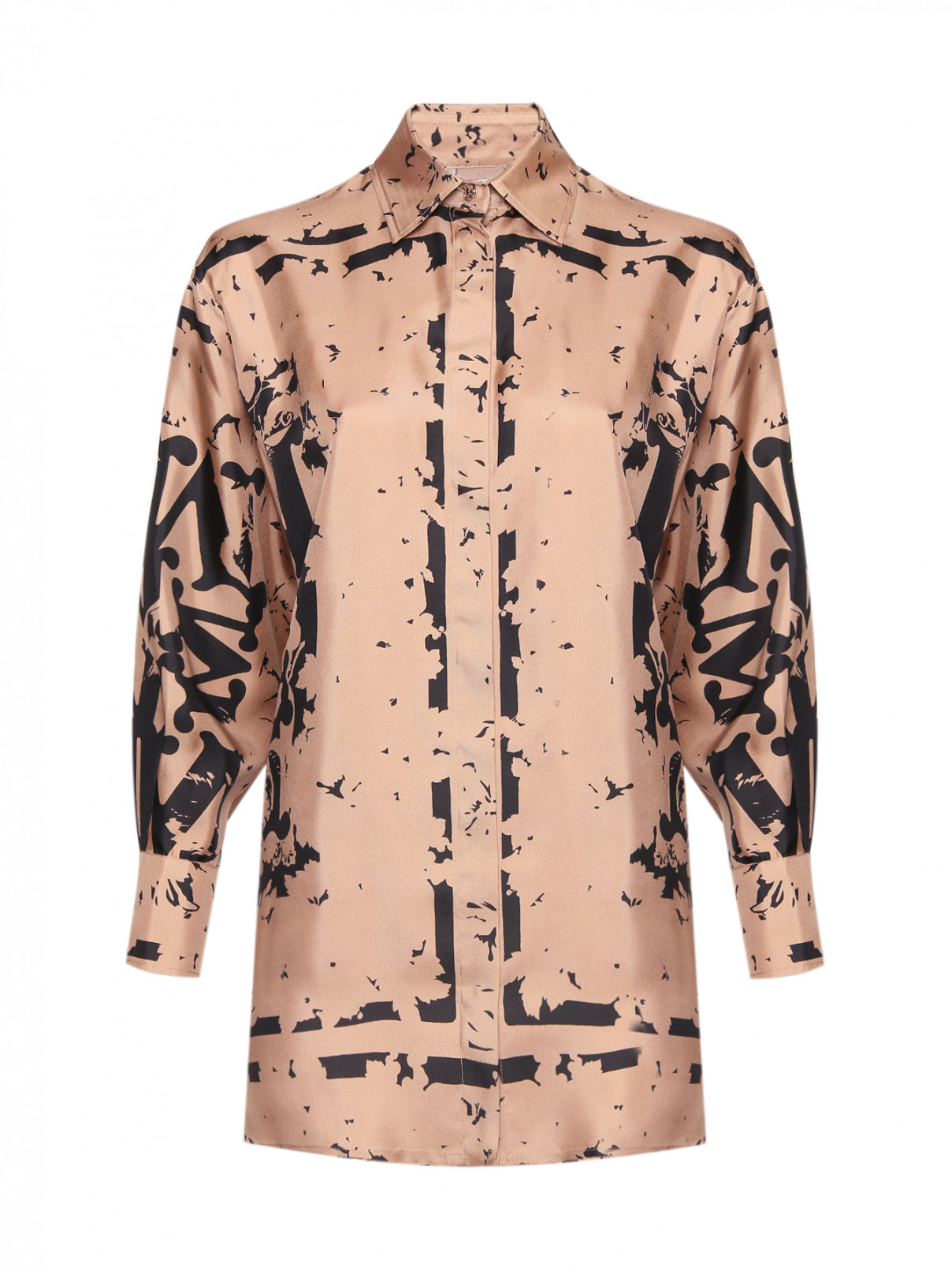 Блуза из шелка с узором Max Mara  –  Общий вид  – Цвет:  Бежевый