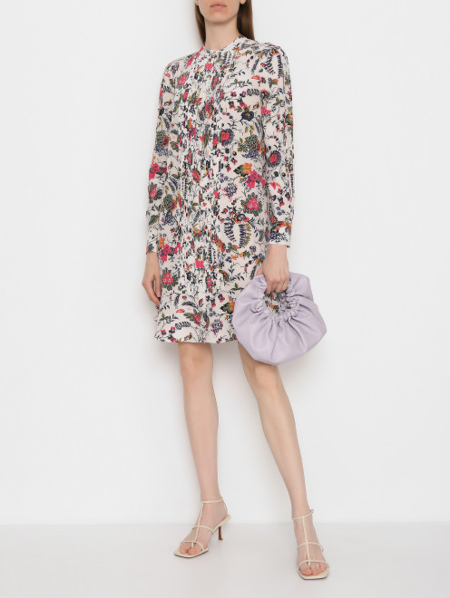 Платье-мини из шелка с цветочным узором Tory Burch - МодельОбщийВид
