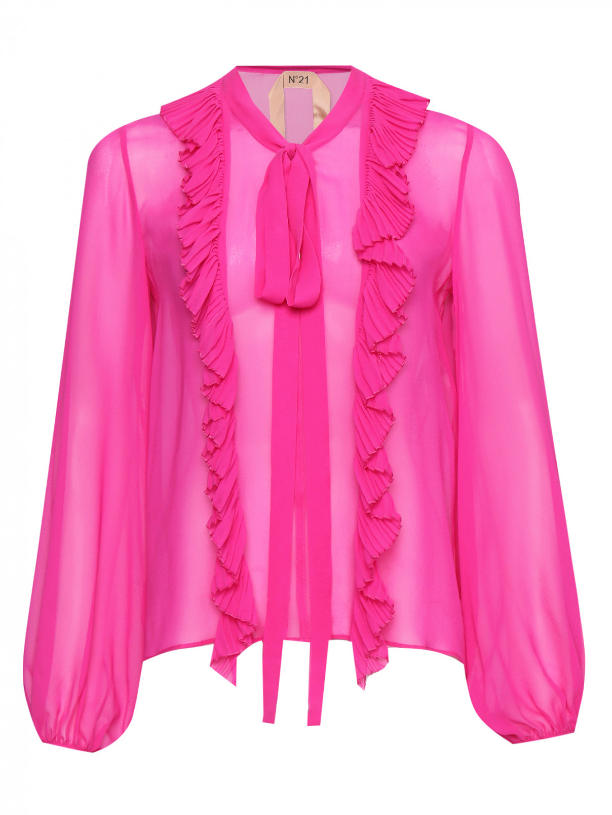 Блуза из шелка с драпировкой N21  –  Общий вид  – Цвет:  Розовый